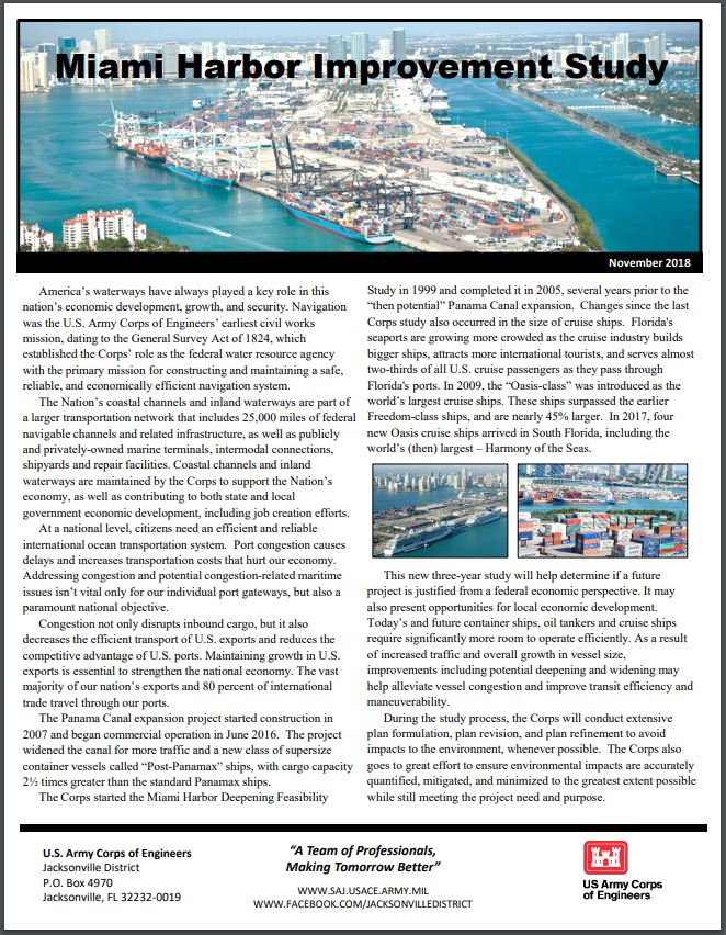 Miami Harbor Navigation Improvement Study Fact Sheet Nov 2018