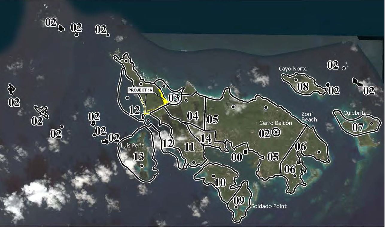 map of Culebra outiling 15 FUDS project areas map of Culebra outiling 15 FUDS project areas