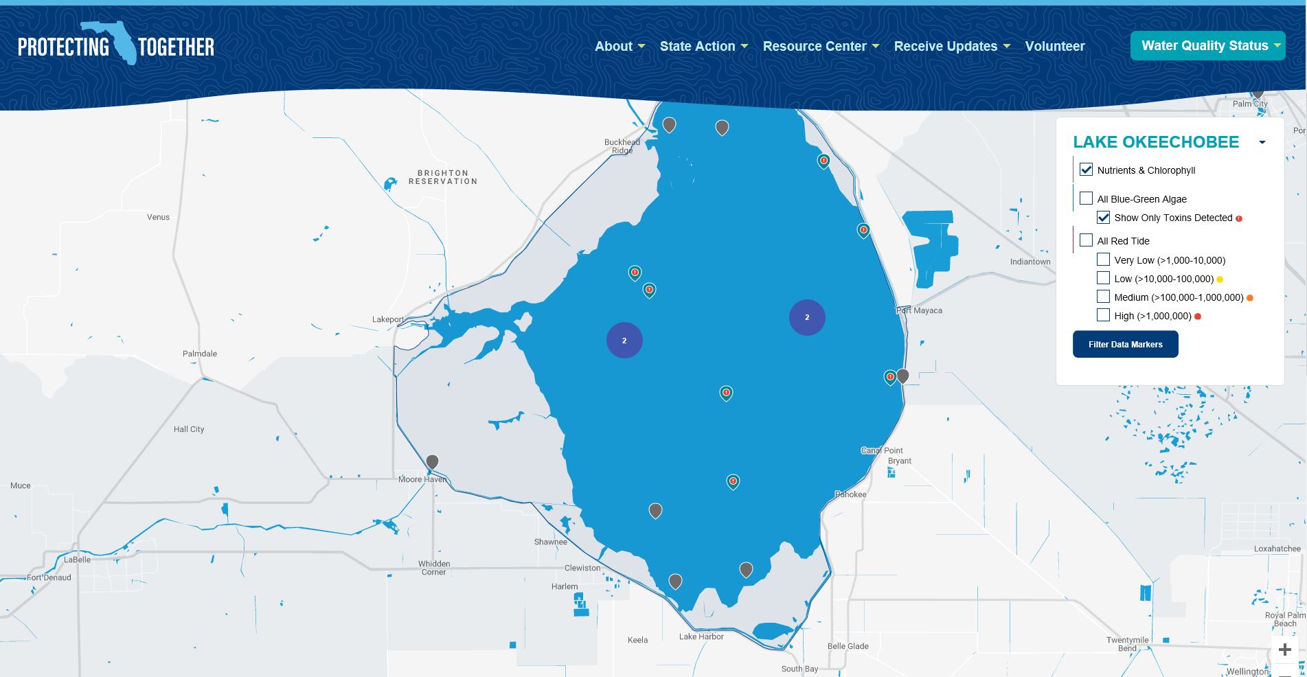 Florida Department of Environmental Protection's Protecting Florida Together water quality status map