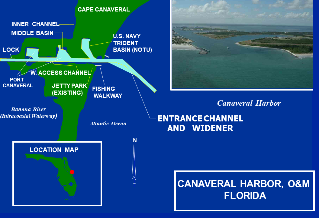 Canaveral Harbor -The project effort involves maintenance dredging from the United States Navy (USN) portions of five areas at Canaveral Harbor (aka Port Canaveral)