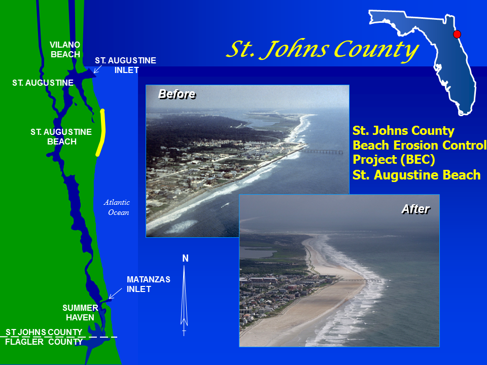 map and aerial photos of St Johns County beach area